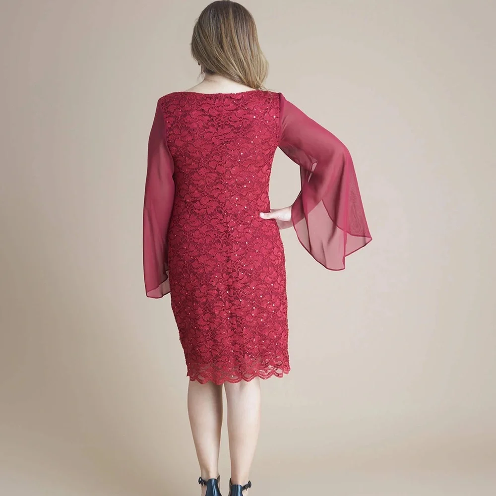 Connected Apparel Womens Lace Long Sleeve Sequin Sheath scarlet red Dress size 4 - Picture 5 of 5